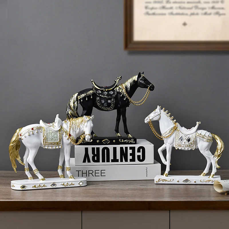 Elegant Resin Horse Statue with Base Artistic Horse Figurine Sculpture Home Shelf Display Decorative