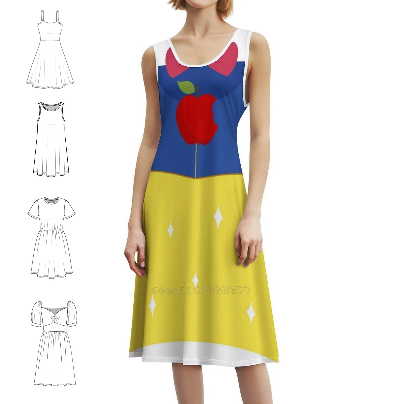 

Snow Princess Preppy Style Mini Dress For Women A-Line Loose Fit Casual Day Dress Snow White Princess Dwarves Fairytale Dress