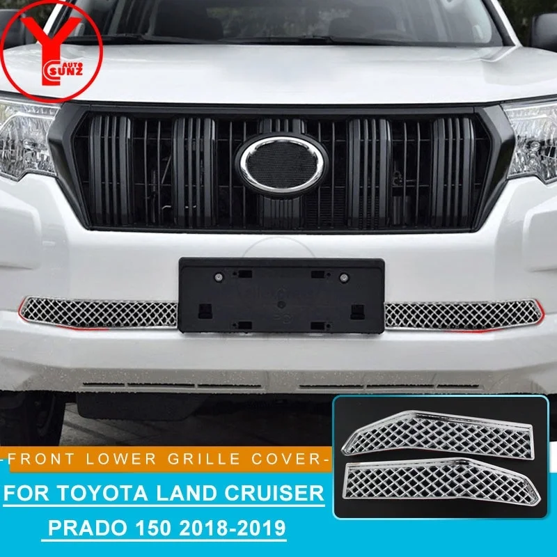 

ABS Chrome Front Lower Grille Cover For Toyota Land Cruiser Prado 150 2018 2019 Car Parts Bonnet Protector Chromium Styling