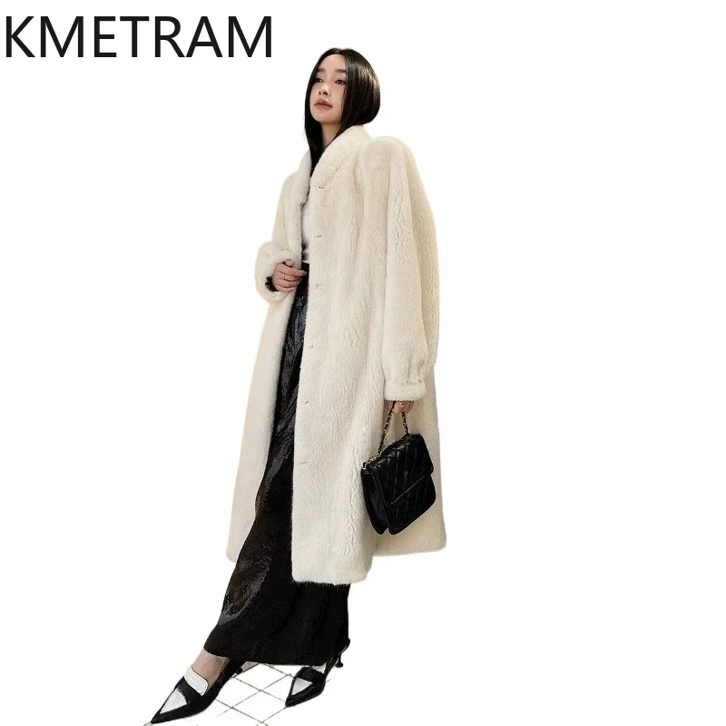 KMETRAM Real Purple Label Velvet Mink Coat Woman Luxury Whole Mink Fur Jacket Warm Winter Long Coats Women Clothing 108cm 2026