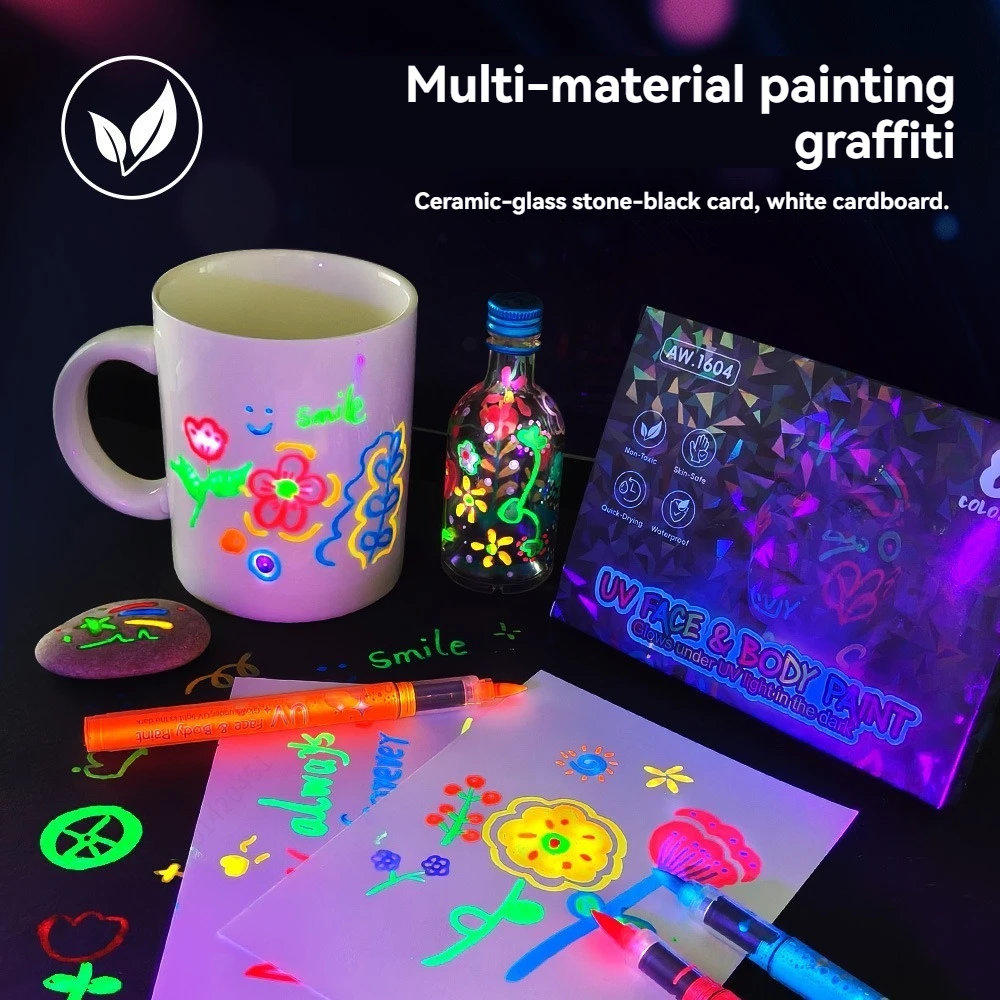 

8-Color Set Neon UV Fluorescent Acrylic Paint Markers - Glow in the Dark Luminous Art Supplies for DIY