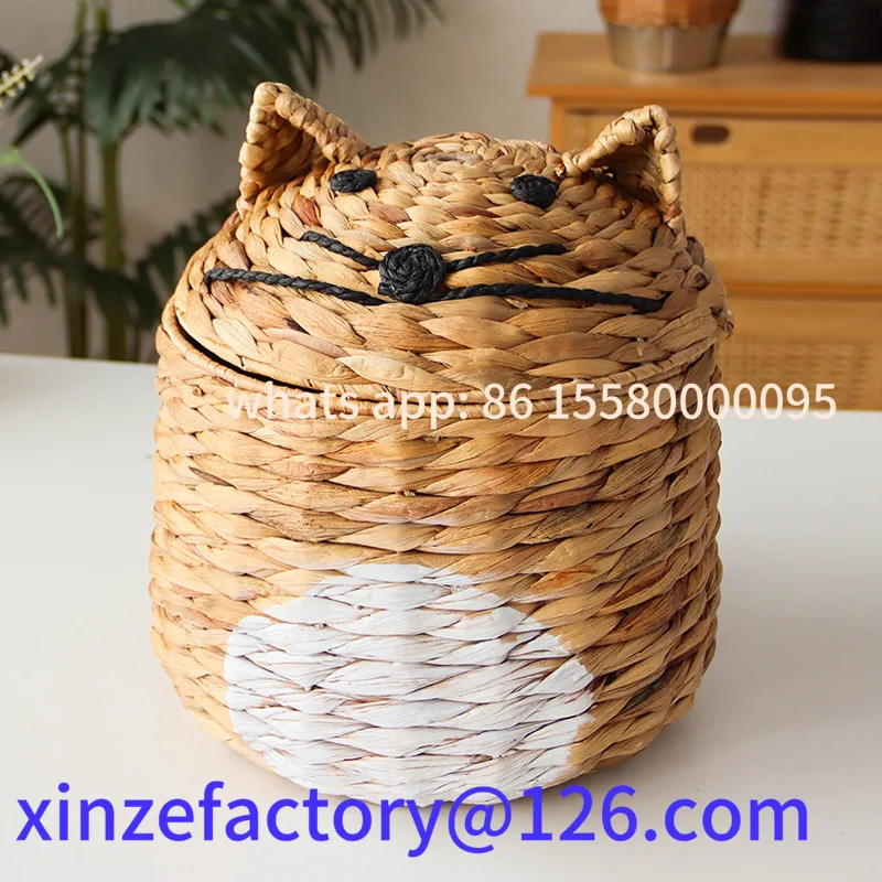 Customizable Woven Cute Cat-Shaped Wicker Basket Storage