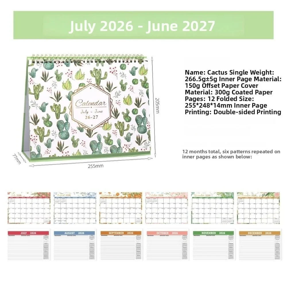 

Thick Paper Annual Calendar Daily Schedule Portable Standing Flip Calendar July 2026-June 2027 Self Discipline Check