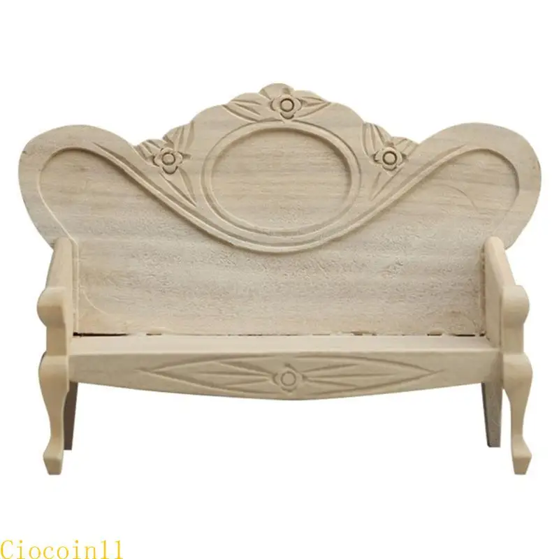 ドールハウス用のY1UBミニチュアウッドソファ椅子装飾レトロスタイル1/12スケールクラフトモデル愛好家のための未塗装の椅子