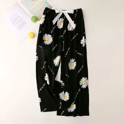 Cute Women Loose Pajama Pants Summer Lounge Trousers Floral Print Casual Stretch Waist Drawstring High Waist Pants Home Pants