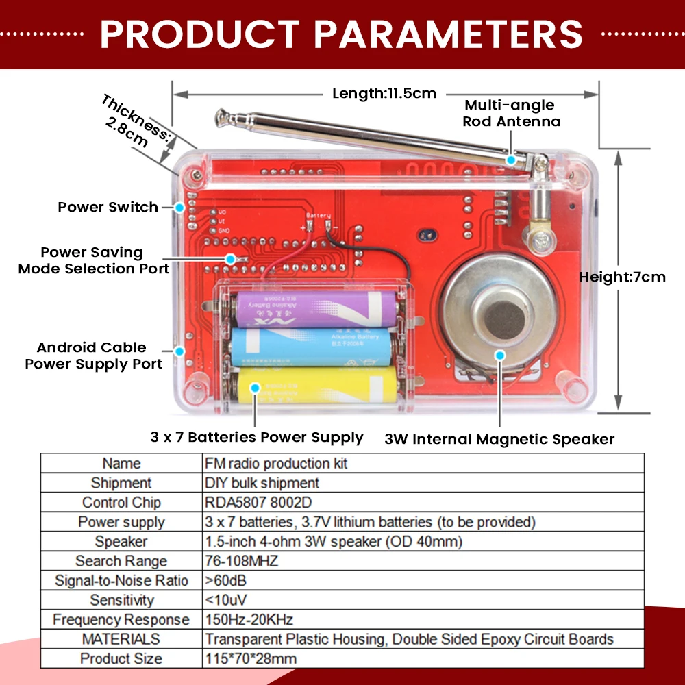 DIY FM Radio Elektronik Kit 50-108 MHz Einstellbarer IC RDA5807 mit LED-Digitalanzeige DIY Lötkit 3 W Lautsprecher Dual Power – Detail 4
