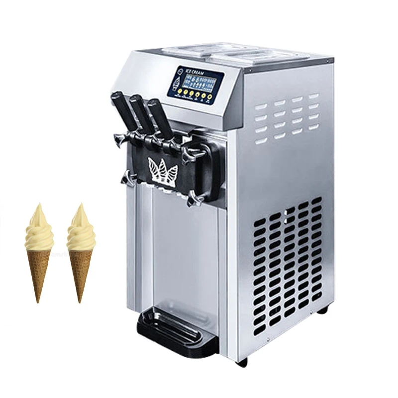 آلة الآيس كريم التجارية سطح المكتب ثلاثي الألوان آيس كريم ناعم القوام صانع الفاكهة آلة الحلوى الحلو مخروط معدات التجميد