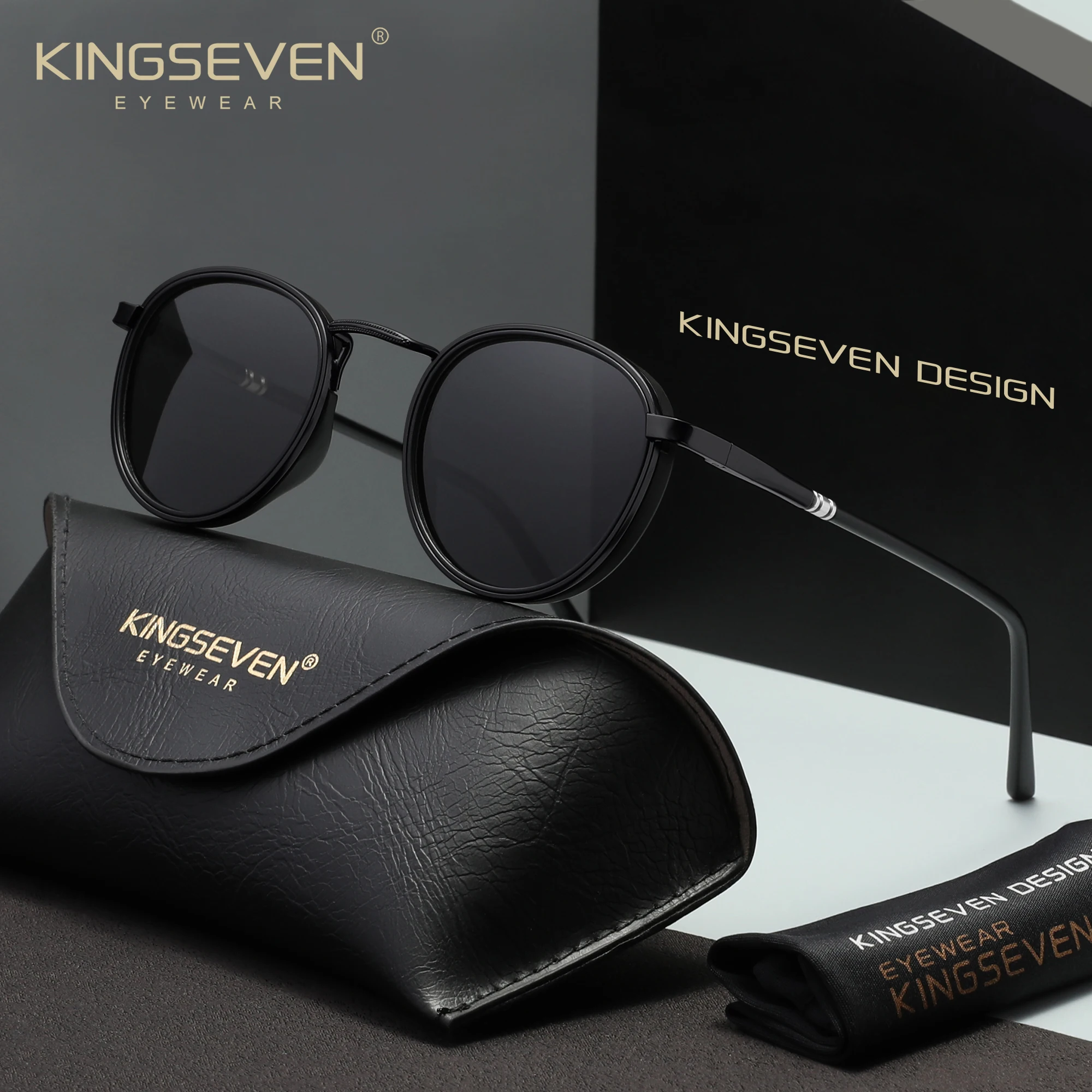 KINGSEVEN Markendesign Vintage Herren-Sonnenbrille, polarisiert, blendfrei, UV400, Damen-Fahr- und Reisebrille, Zubehör