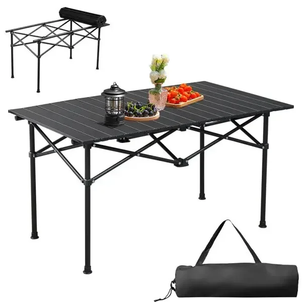 Mesa de acampamento dobrável portátil para festa de churrasco, 37x20 Polegada, mesa de acampamento preta mesa de piquenique mesa dobrável de acampamento