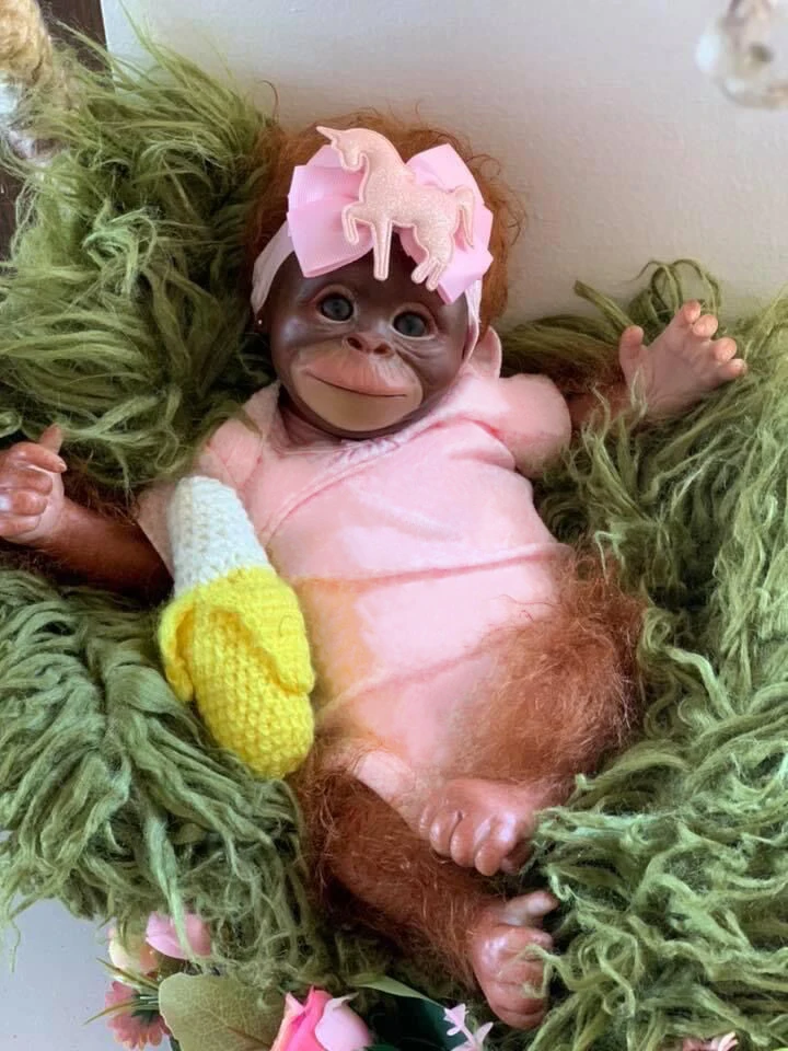 45CM Reborn Monkey Baby orangutany realistyczne miękkie w dotyku przytulanki miękkie ciało lalki kolekcjonerskie prezenty artystyczne dla dorosłych