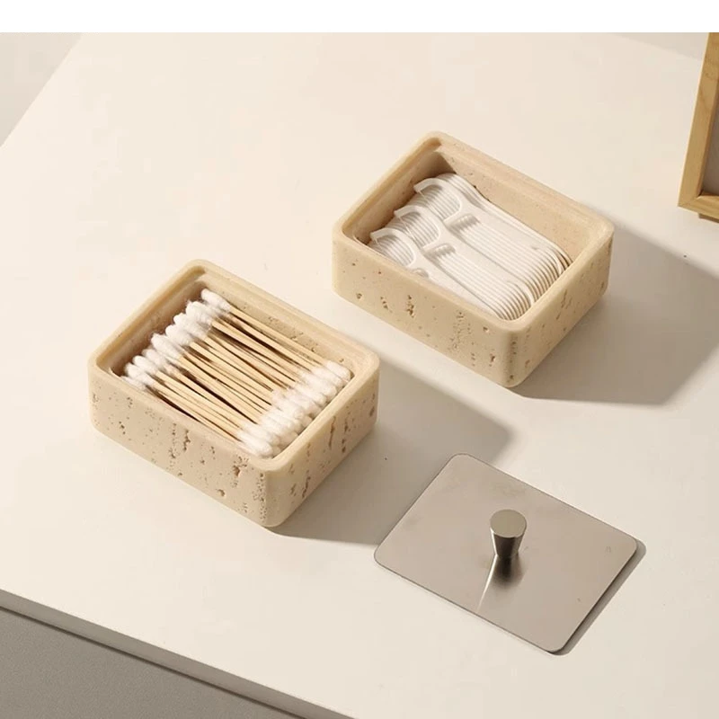 Irregular Texture Sandstone Toothpick Box Double Layer Cotton Swab Dental Floss Household Storage Container