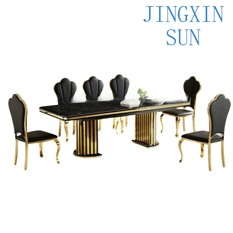 Retractable folding dining table household large apartment stainless steel rectangular table and chair combination
