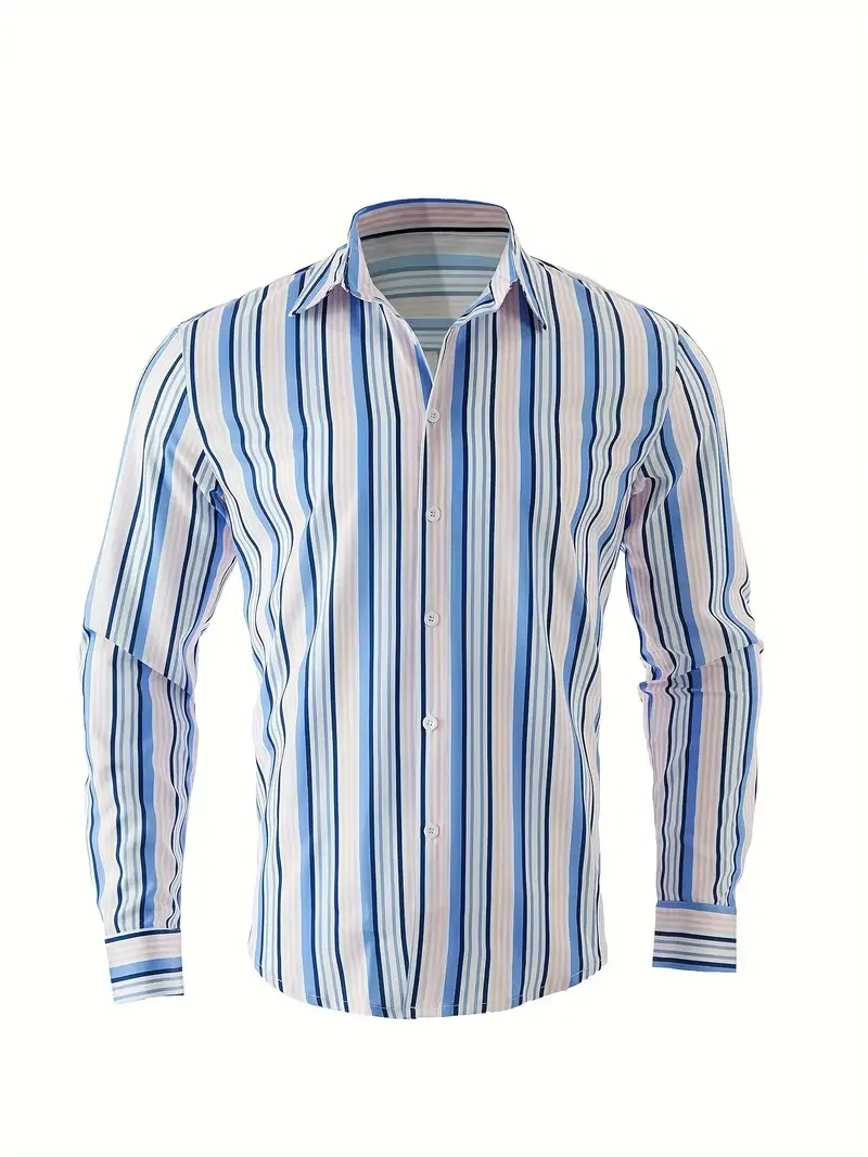 Chemise rayée boutonnée à manches longues pour hommes, design classique, occasions d'affaires, printemps, automne, médicaments