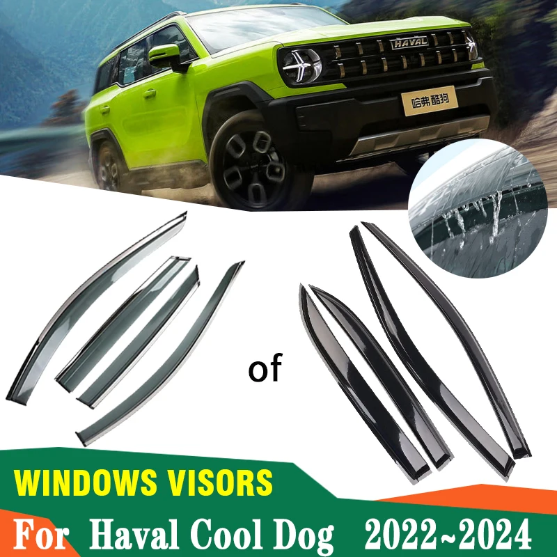 Car Deflectors For Haval Cool Dog 2022 2023 2024 Car Rain Eyebrow Vent Awning Sun Rain Smoke Guards Accessories Windows Visors