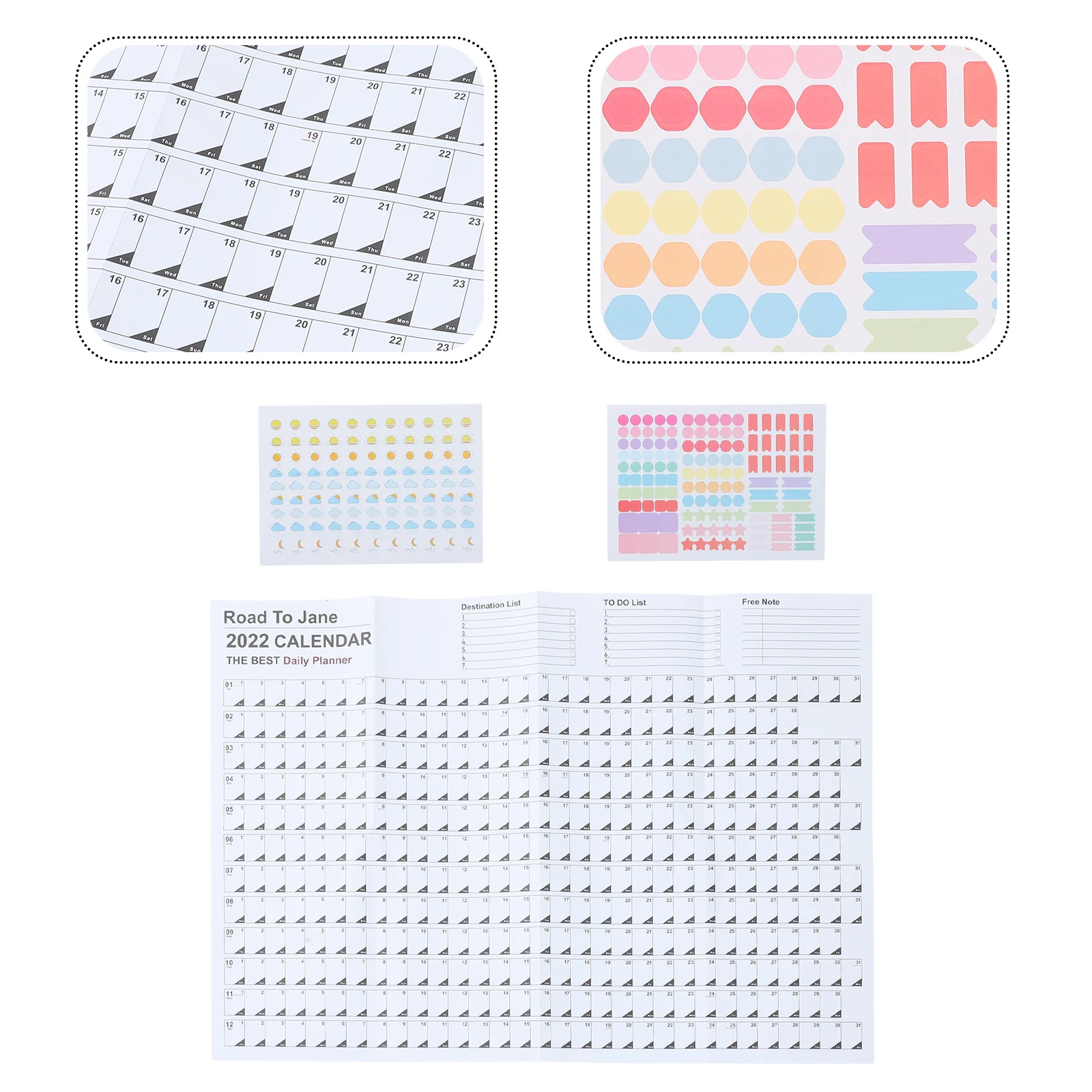 

1 Set 2022 Wall Paper Hanging Calendar Office Bedroom Decor Note Taking Planner With Stickers Practical English Edition