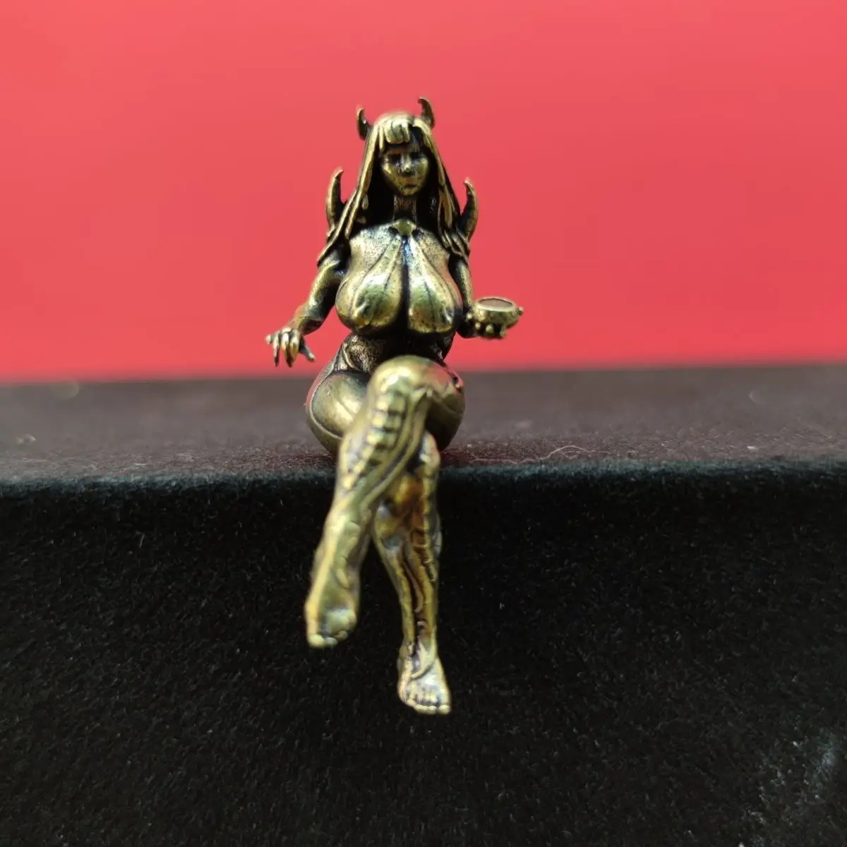 

Vintage Brass Anime Girl Figurine - Gothic Lolita Succubus in Sitting Pose, Handcrafted Desktop Decor Statue, Collector's Gift