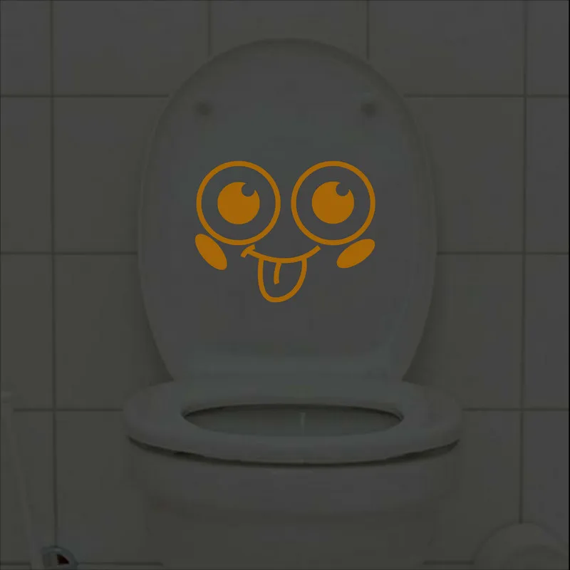 Funny Cartoon Smile Face Toilet Stickers Glow in the Dark Bathroom Decoration Wall Door Fridge Laptop Car Window DIY Vinyl Decal