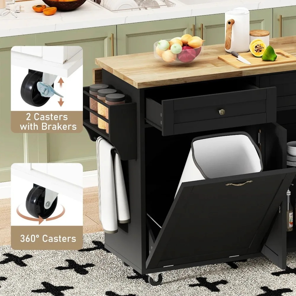 Rolling Kitchen Island with Drop Leaf Kitchen Trash Cabinet Tilt Out 10 Gallon Storage Storage Islands Movable Carts