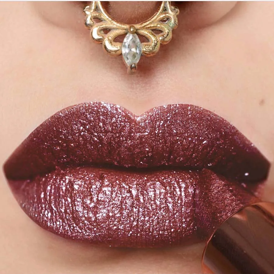 1 PC レッドメタリック口紅長期的なグリッター防水リップ釉薬保湿発光リップティントシマー光沢のあるリップグロスメイク