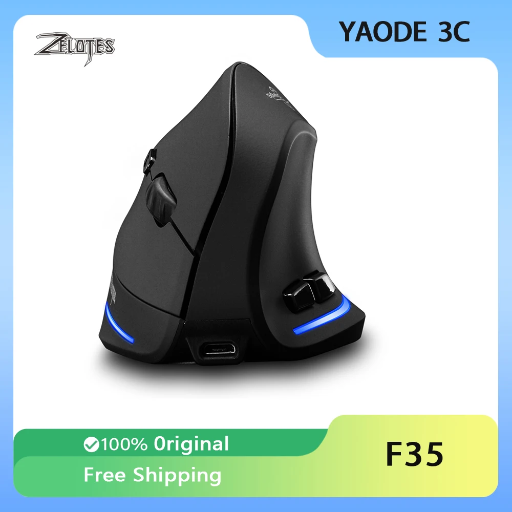 

Вертикальная игровая мышь Zelotes F35, беспроводная эргономичная мышь, перезаряжаемая, 6 клавиш, удобная ручка, аксессуары для ПК на заказ, подарки