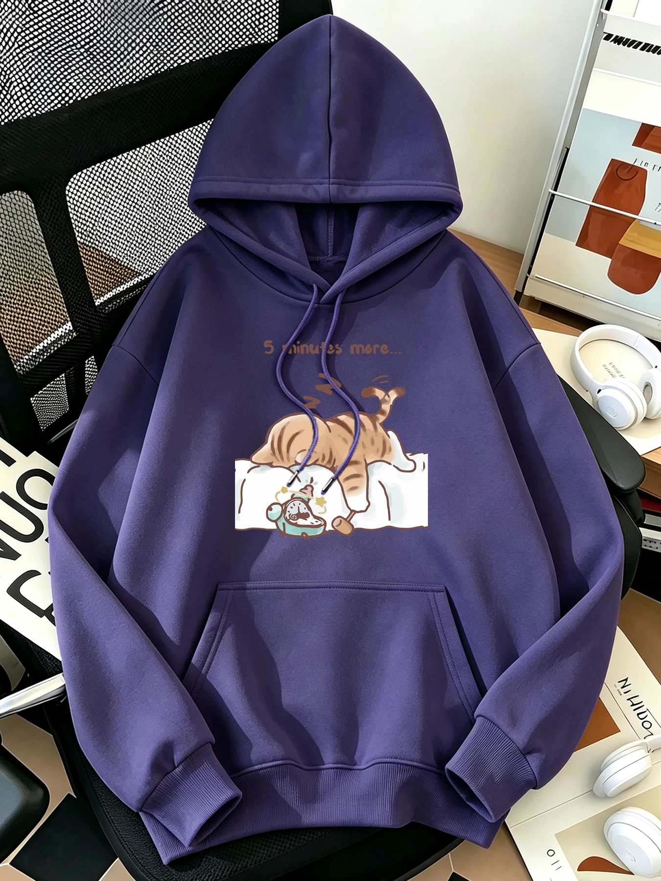 The Cat That Always Wants To Sleep Pattern Print Women'S Soft Fleece Hoodies Hip Hop Cartoon Tops Autumn Comfortable Sportswear