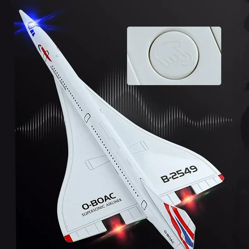 1:168 Alloy Concorde Supersonic Medium Range Transport Airplane Model Metal Passenger Civil Aircraft Model Sound Light Kids Gift