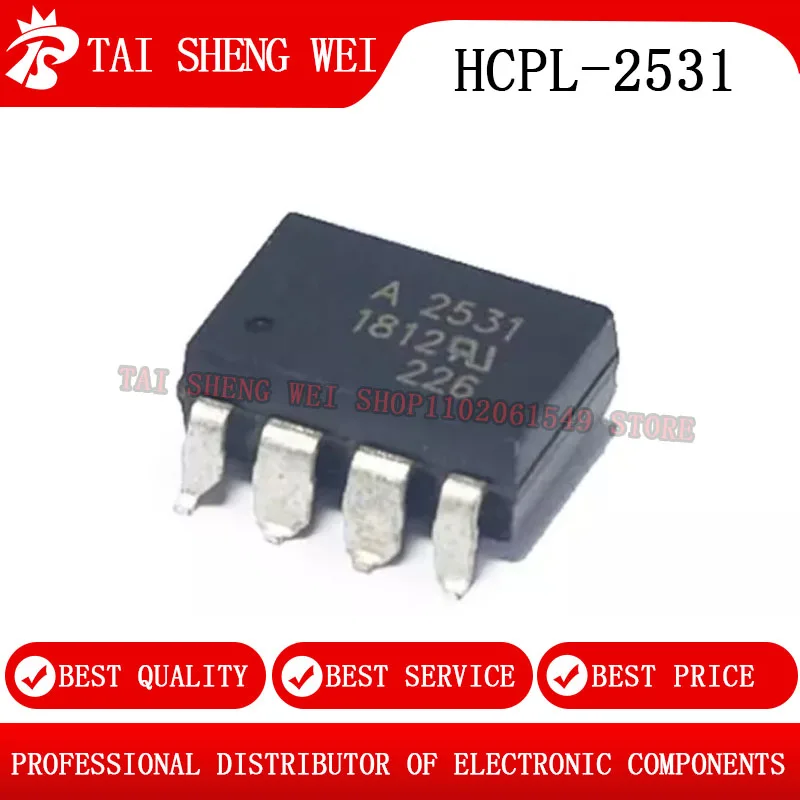 10PCS New original HCPL-2531 HCPL-A2531 HCPL2531 A2531 SOP8 Dual-channel photoelectric coupler DIP8 optocoupler relay  In stock