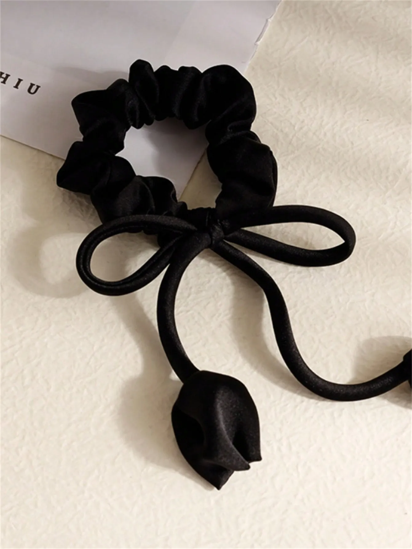 1 Scrunchie Ladies niche Premium sense tulip streamer Black simple colon scrunchie bow headstring hair accessory