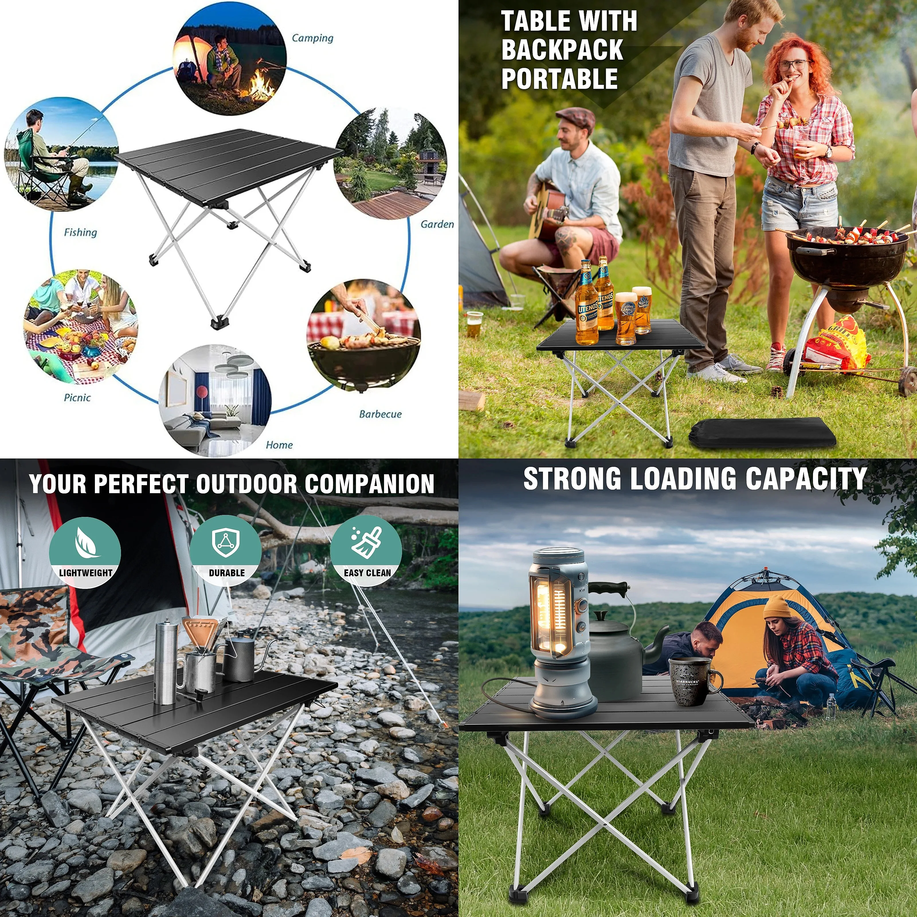 Small Folding Camping Table, Foldable Portable Picnic Table, Ultralight Aluminium Lightweight Folding Beach Table