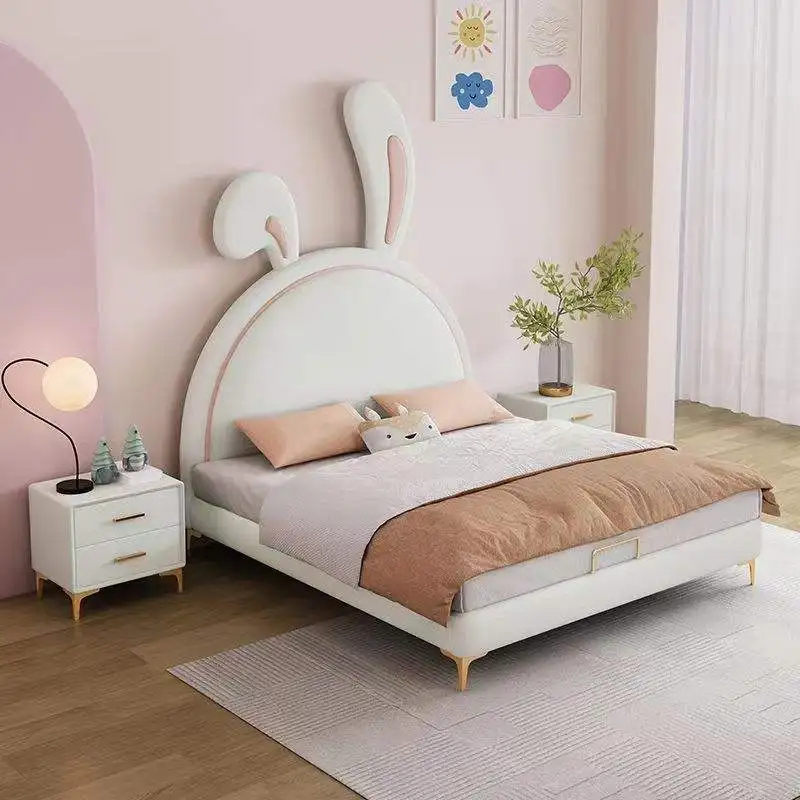 

Wholesale Nordic Girl Single Cloud Leather Bunk Bed Luxury Rabbit Princess Theme Soft Wood Bedroom Use for Children's Beds
