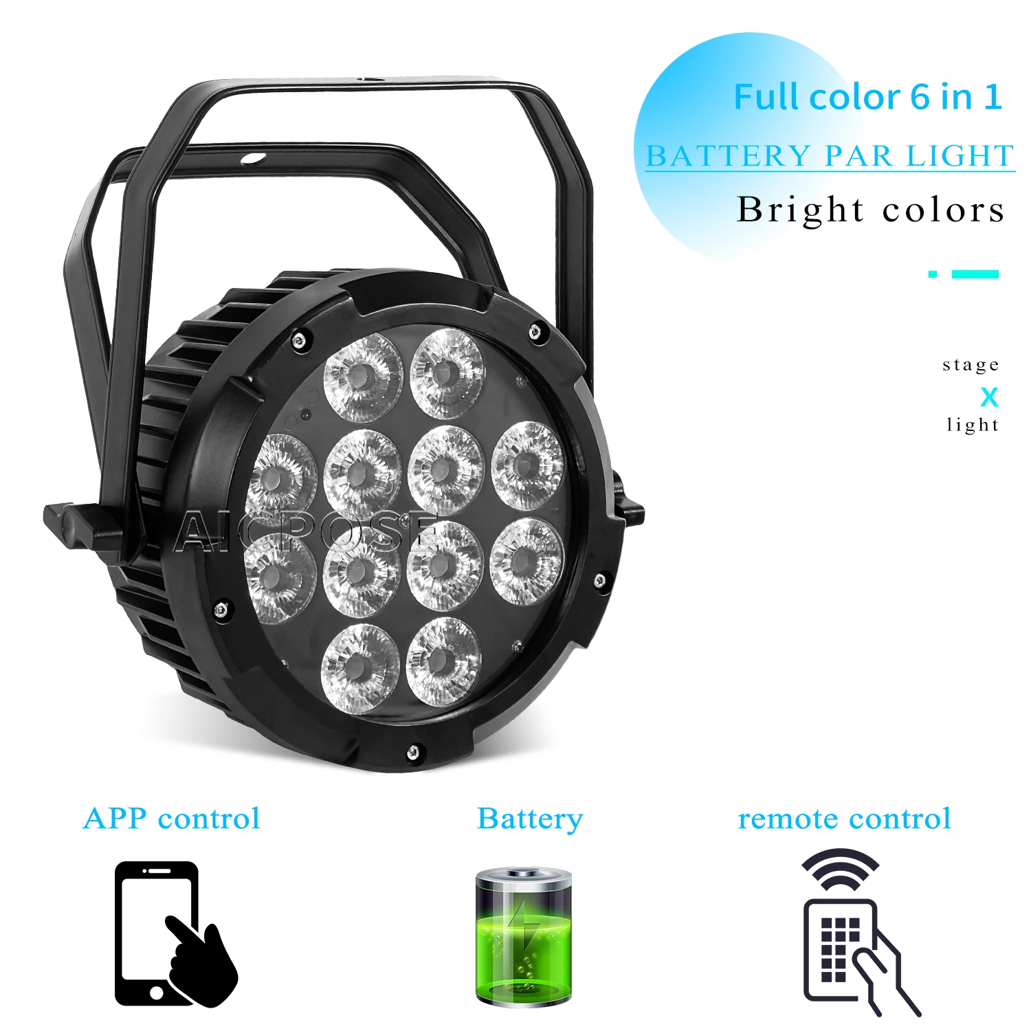 rgbwa mais luz led uv com controle remoto sem fio 12x18w em bateria telefone celular controle de aplicativos a prova dagua palco 01