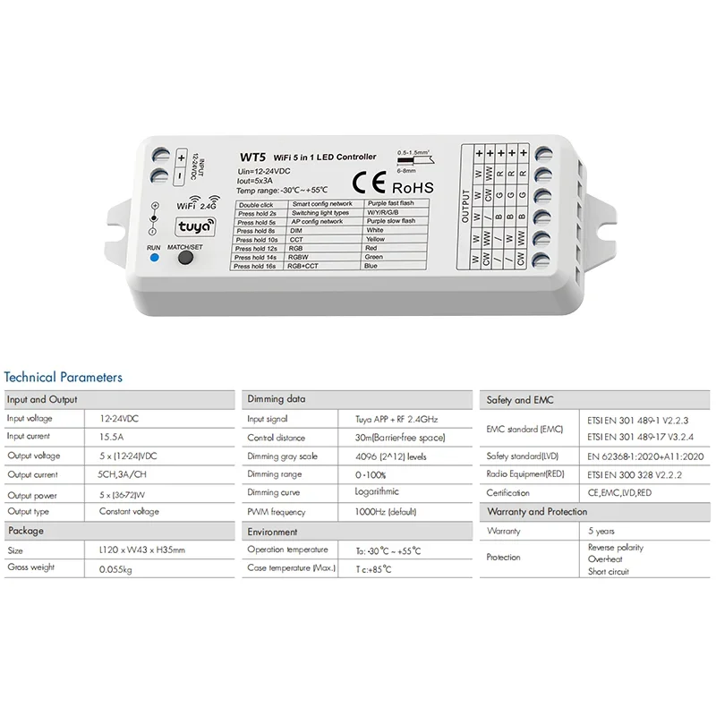 1Pcs Wireless RGB Controller Dimmer Controller with Intelligent APP Control-USB/DC 12V 24V-Customize Your Lighting Experience