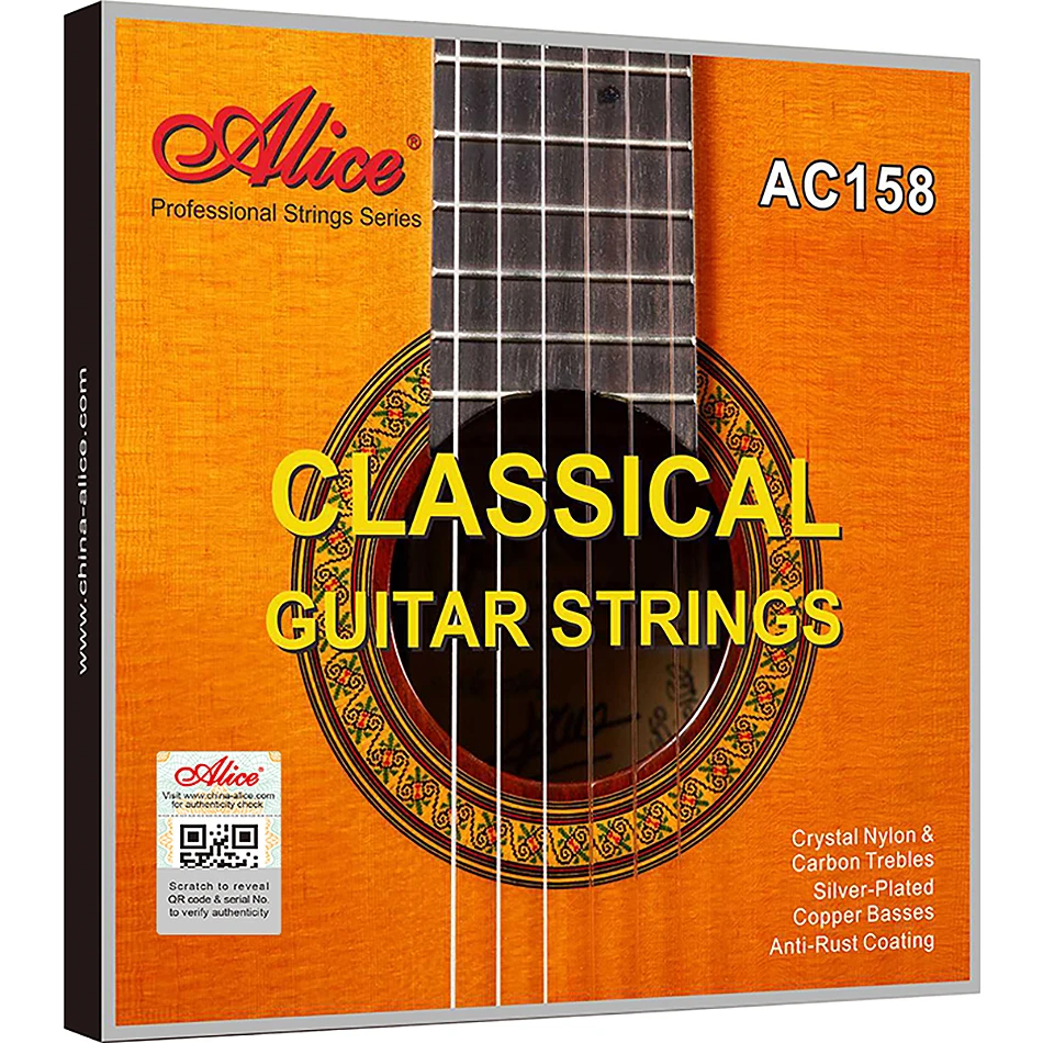 Alice AC158 Classical Guitar Strings Crystal Nylon (E,B) & Carbon (G) Silver Plated Copper Nano Polished Coating 028-043/028-044