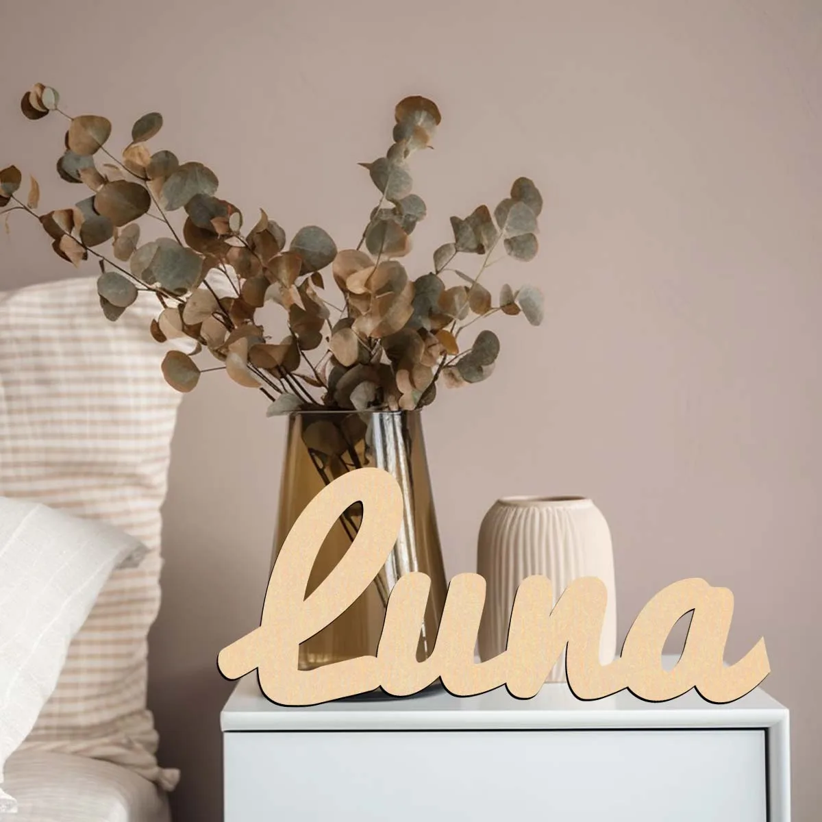 1pc Creative luna example Custom Name Wooden Plaque Wood Material Wooden Sign Laser-Cut Sign Door Hanging Decor