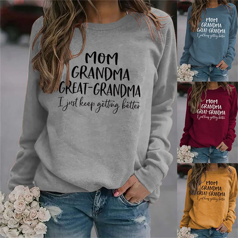 

Fashion autumn and winter new cotton women's long sleeve T-shirt MOM GRANDMA GREAT-GRANDMA letters autumn and winter large size