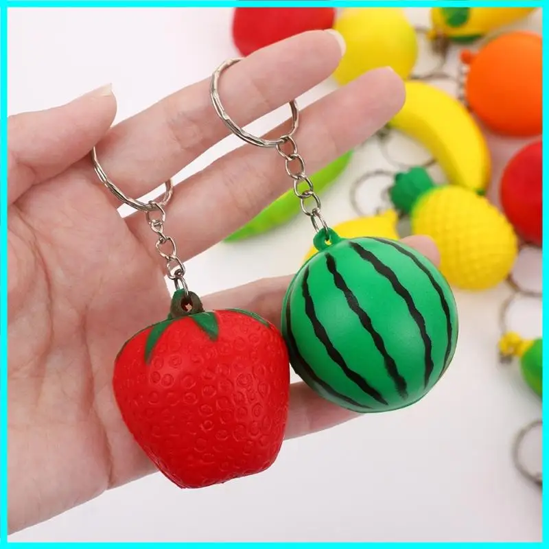5Pcs Fruit Shaped Strawberry Squeeze Toy Keychain Decoration Pressure Relief Stress Relieving Sensory Toy For Kids Adults