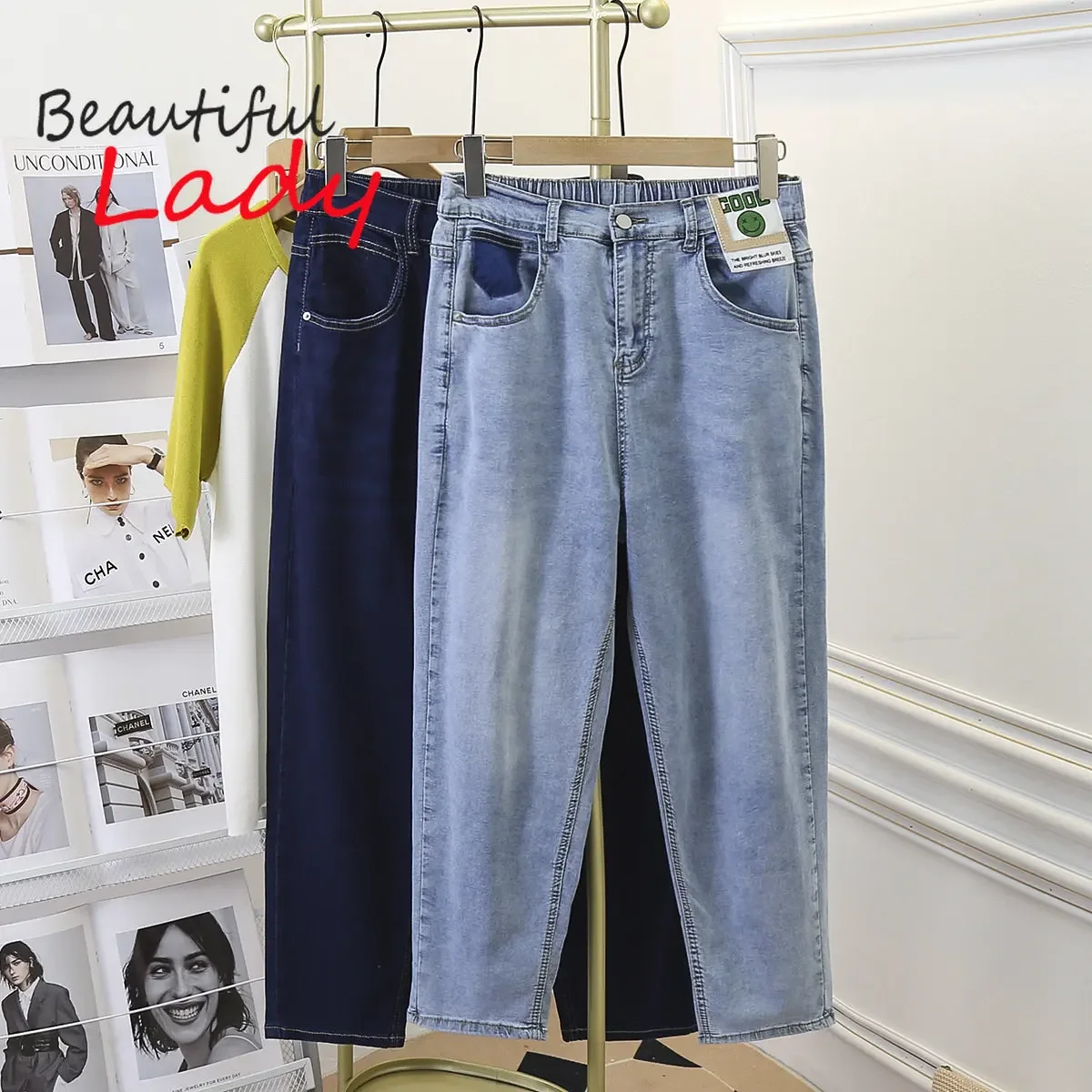 

XL-4XL Summer Large Size Jeans Woman High Waist Blue Jeans for Women Mom Baggy Jeans Mujer Denim Trousers