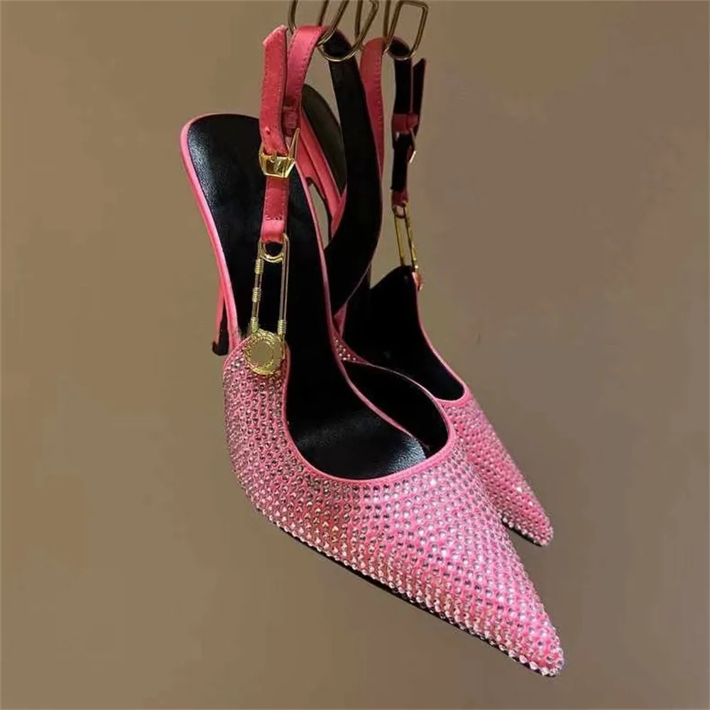 Women\'s Black Pink Glitter Heels Crystal Pointed toe Stilito heels Women Pumps Fashion High heels Casual Elegant Slingback Shoes