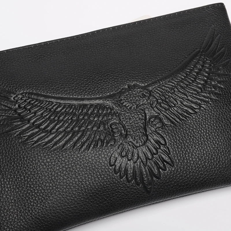 FEIDIKABOLO Genuine Leather Man Clutch Wallet Long Design Fashion Emboss Eagle Man Bag Purse Classic Design Male Mobile Cash Bag