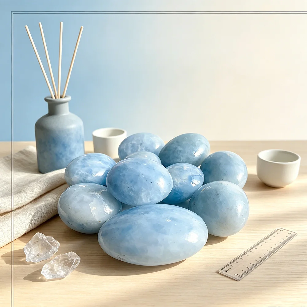 1PC Natural Celestite Palm Stone Polished Smooth Healing Energy Worry Stone for Meditation Reiki Chakra Balancing Home Decor