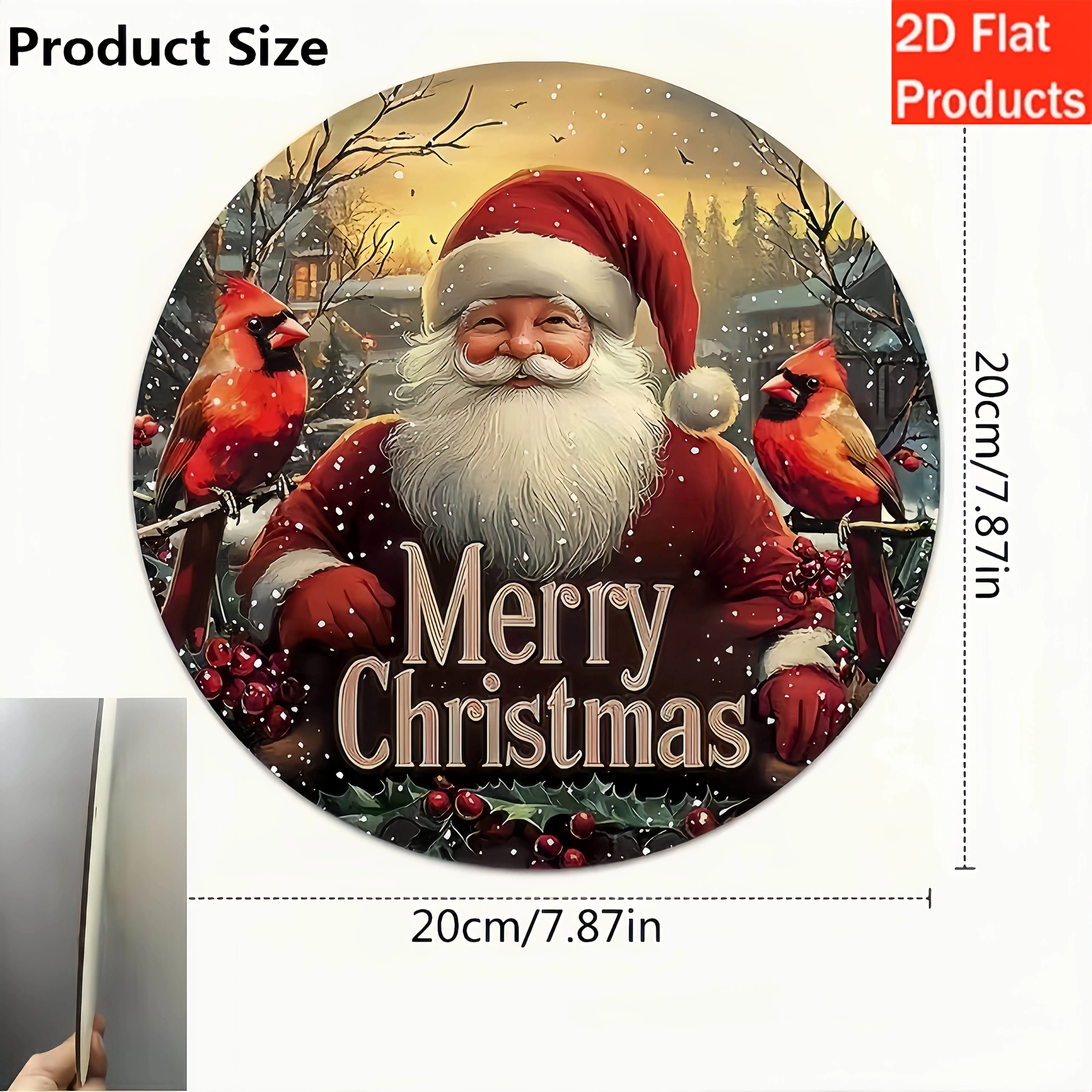 2D Flat Decorative Plaques And Ornaments, 1 Red Pastor Wooden Wreath Sign with Holiday Blessings, Traditional Design Brings Joy