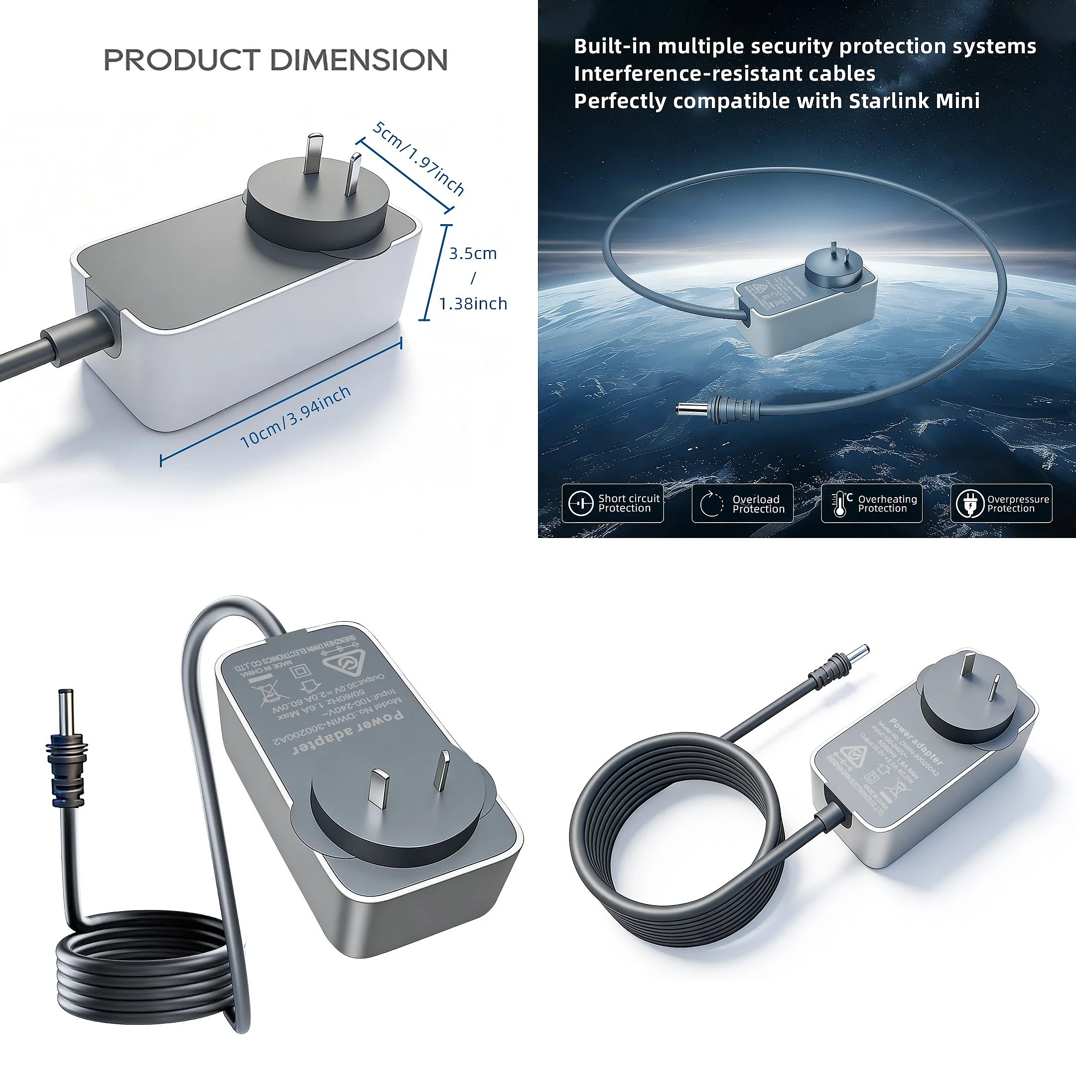 Australian Certified Plug Boost Converter 60W 30V 2A Custom Charger Adapter for Starlink Mini