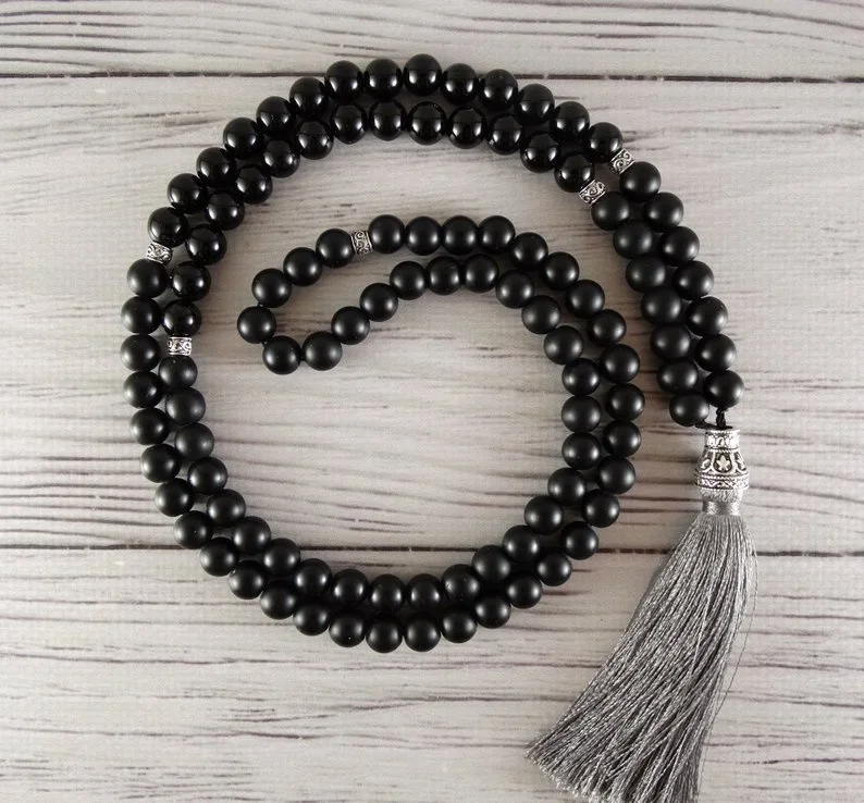 Suntemala 108 Meditation Beads Black Mala Beads Yoga Rosary beads Yoga Gift Buddhist necklace