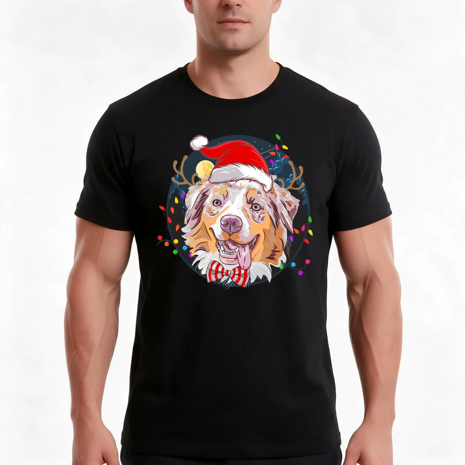 Australian Shepherd Christmas T-Shirt Summer Casual Cotton Tee Oversized Streetwear Tops Vintage Graphic Print 100% Cotton