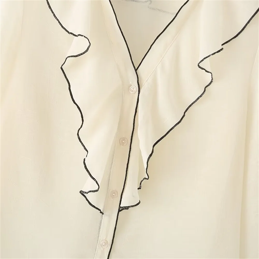 PB&ZA2024 autumn new women\'s clothing fashionable temperament casual slimming versatile color blocking layered decorative shirt
