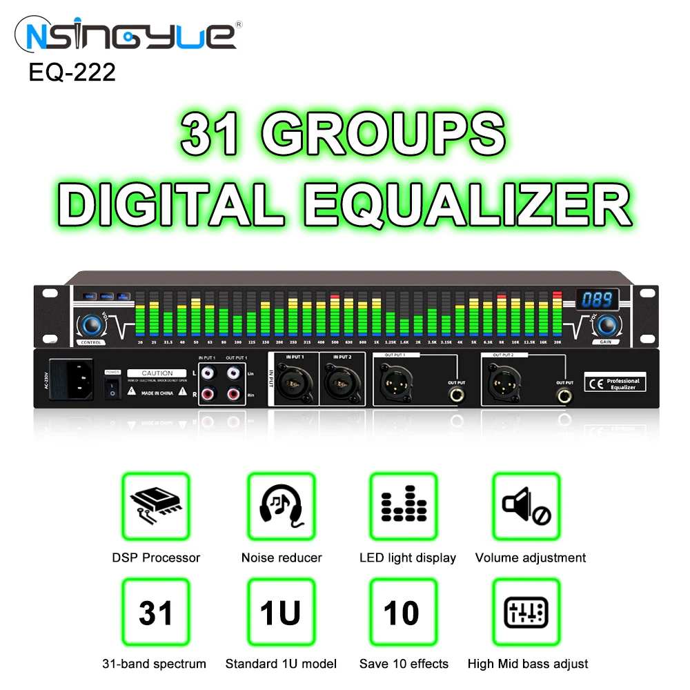 

EQ-A31 Professional Digital Equalizer Dual 31-Band Stereo Digital Effect LED Graphic Equalizer Controller Audio Processor