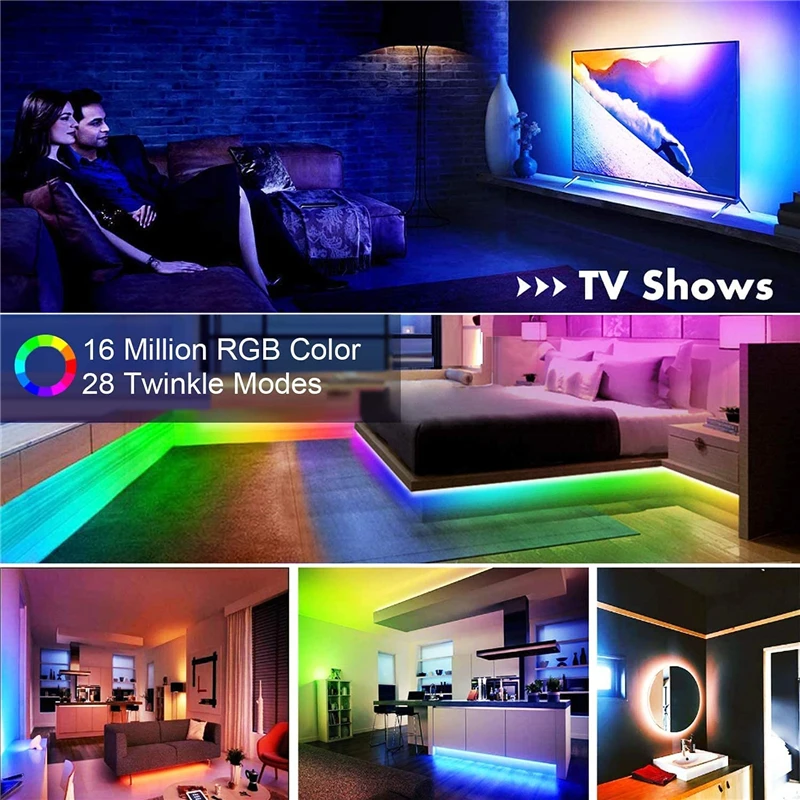 Tv Backlight Lighting 30Leds/M Rgb Led Strips With 44 Keys Remote Control Diy Colors Tv Led For 55 Inch Tv Ambient Lighting Kit