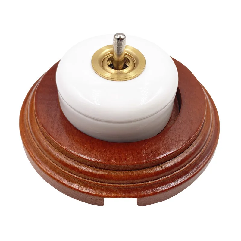 

Настенный выключатель 2026 из латуни и керамики, винтажный ретро-переключатель на 2 направления с деревянной панелью, для гостиной