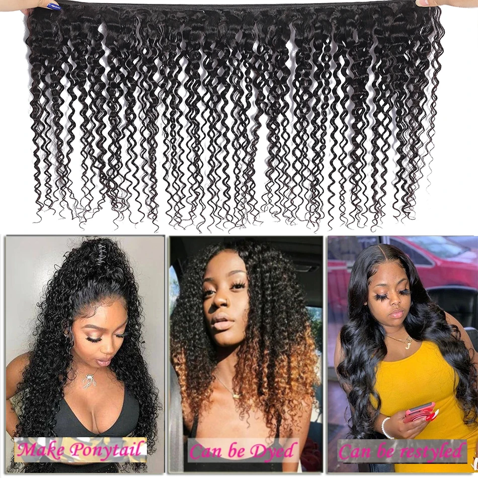 Cabello humano indio kinky curly, oferta de 3 o 4 bundles, cabello crudo original, rizos profundos naturales 5