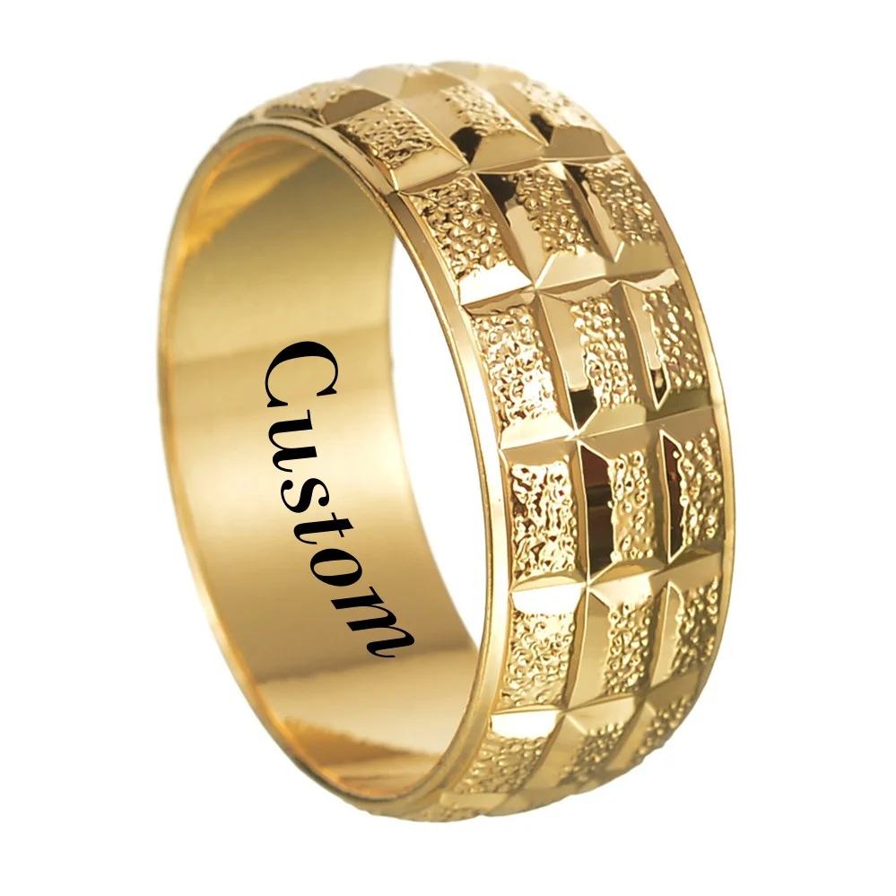 Custom Engrave Fashion Men Rings Stainless Steel Gold Plated Irregular Wedding Bands Anniversary Jewelry For Men Party Gift